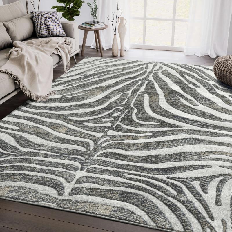 Area Rugs |  Abani Nova NOV170B Grey Brown Zebra Print Area Rug Area Rugs Area Rugs