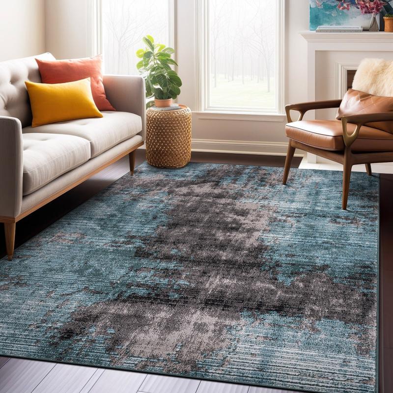 Area Rugs |  Abstract Design Distressed Blue Area Rug Area Rugs Area Rugs