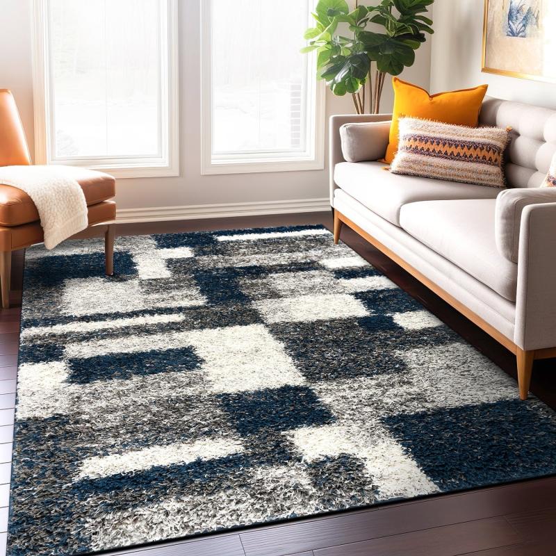 Area Rugs |  Distressed Modern Boxes Plush Shag Area Rug Area Rugs Area Rugs