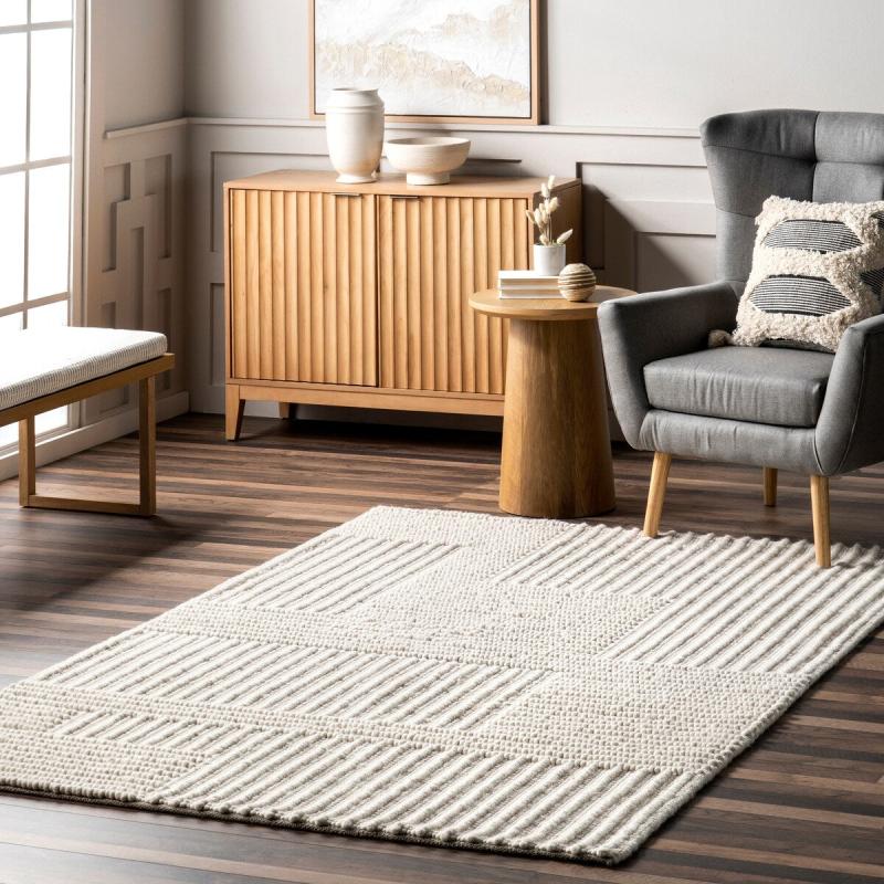 Area Rugs |  Dorene Contemporary High-Low Striped Wool Area Rug Area Rugs Area Rugs