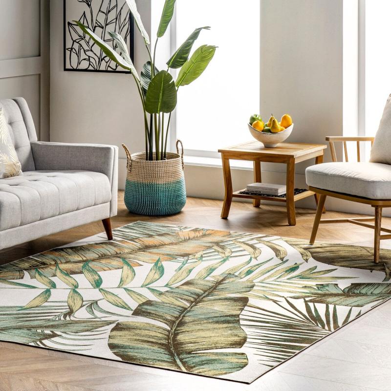 Area Rugs |  Elen Machine Washable Natural Leaves Area Rug Area Rugs Area Rugs