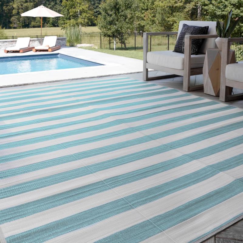 Area Rugs |  Lalune Beach Stripe Indoor/Outdoor Area Rug Area Rugs Aqua-White/Gray-White/Black-White/Navy-White/Yellow-White