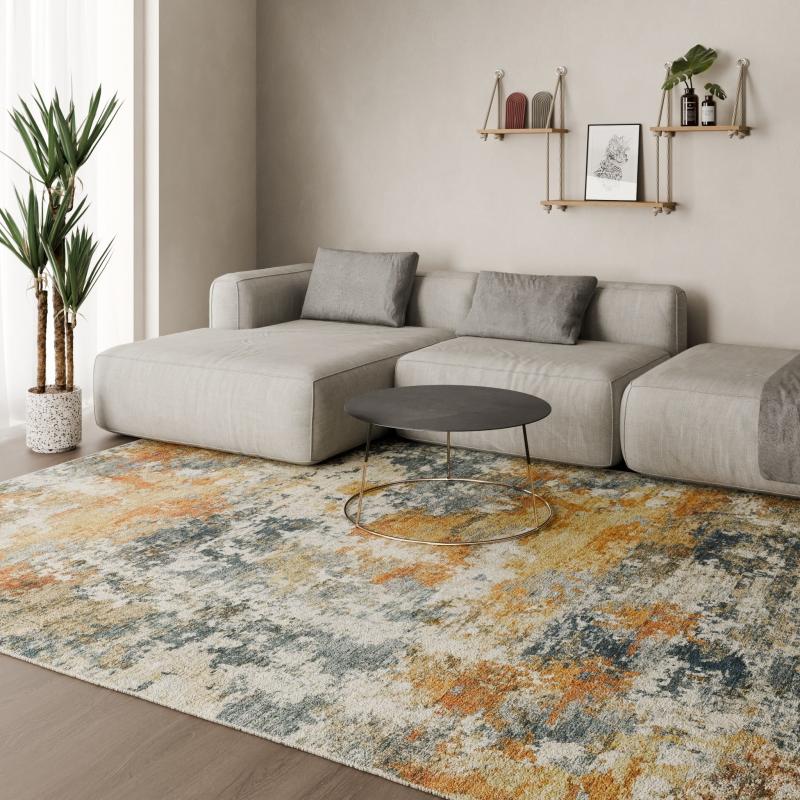 Area Rugs |  Marissa Washable Contemporary Abstract Orange/ Blue Indoor Area Rug Area Rugs Area Rugs