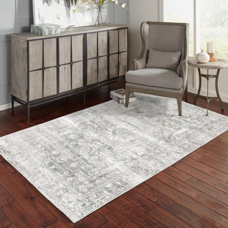 Area Rugs |  Marissa Washable Distressed Oriental Sage Green/ Grey Area Rug Area Rugs Area Rugs