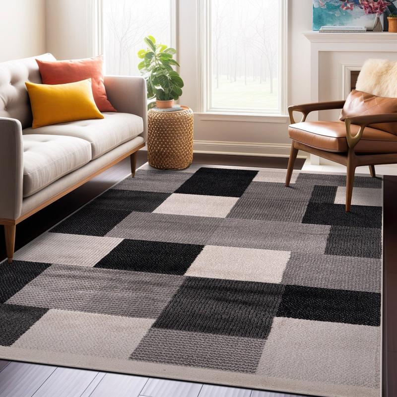 Area Rugs |  Modern Geometric Boxes Design Black Area Rug Area Rugs Area Rugs