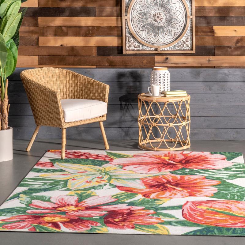 Area Rugs |  Multi Indoor/Outdoor Contemporary Tropical Majestic Lush Hibiscus Area Rug Area Rugs Area Rugs