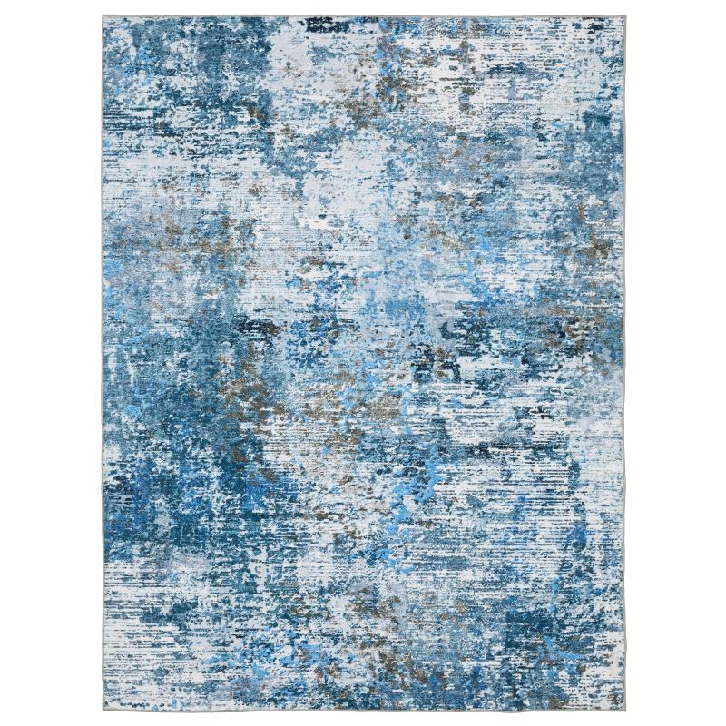 Area Rugs |  Sunderland Icy Abstract Washable Blue/Ivory Area Rug Mat Area Rugs Area Rugs