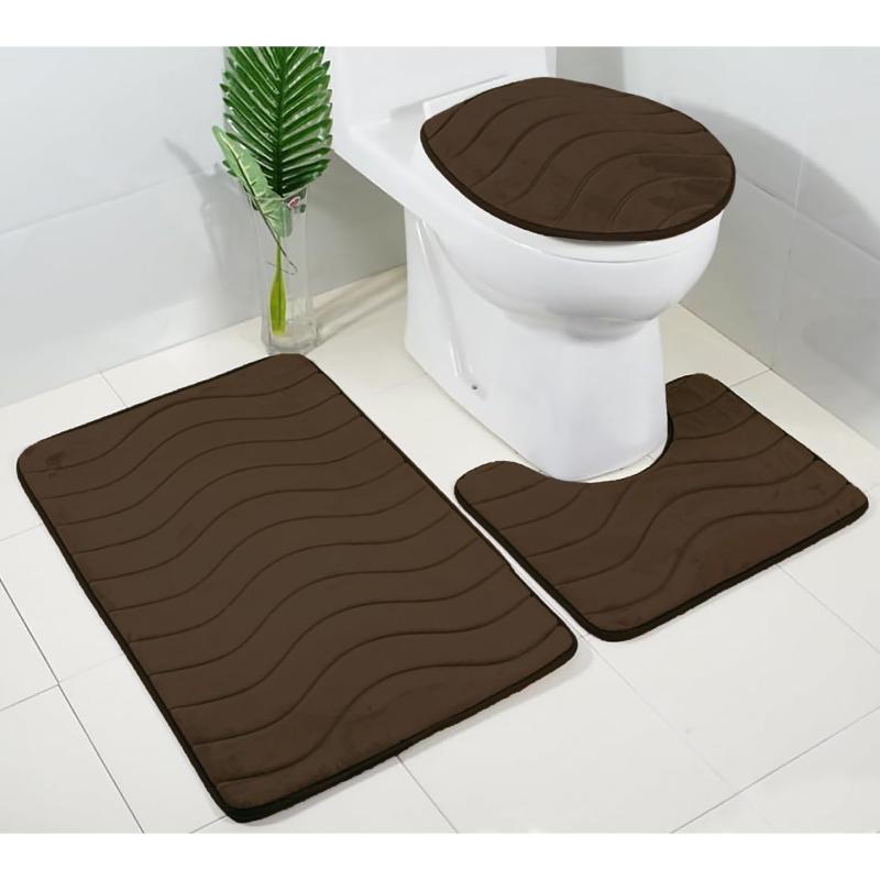 Bathroom Rugs and Bath Mats |  3 Piece Brown Ultra Soft Thick Memory Foam Non-Slip Absorbent Bathroom Bath Mat Set Bathroom Rugs & Bath Mats Bathroom Rugs & Bath Mats