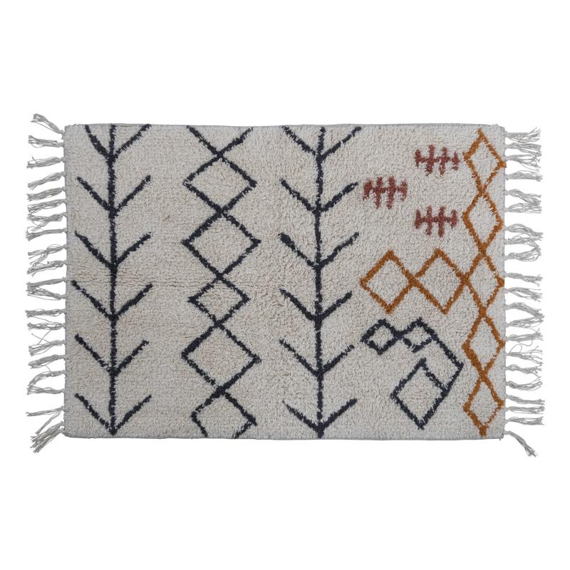 Bathroom Rugs and Bath Mats |  Cotton Tufted Bath Mat with Abstract Design and Fringe Bathroom Rugs & Bath Mats Bathroom Rugs & Bath Mats