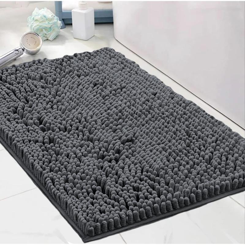 Bathroom Rugs and Bath Mats |  Dark Grey Soft Cozy Plush Chenille Bath Mat Highly Absorbent Shower Mat Non Slip Bathroom Rug Bathroom Rugs & Bath Mats Bathroom Rugs & Bath Mats