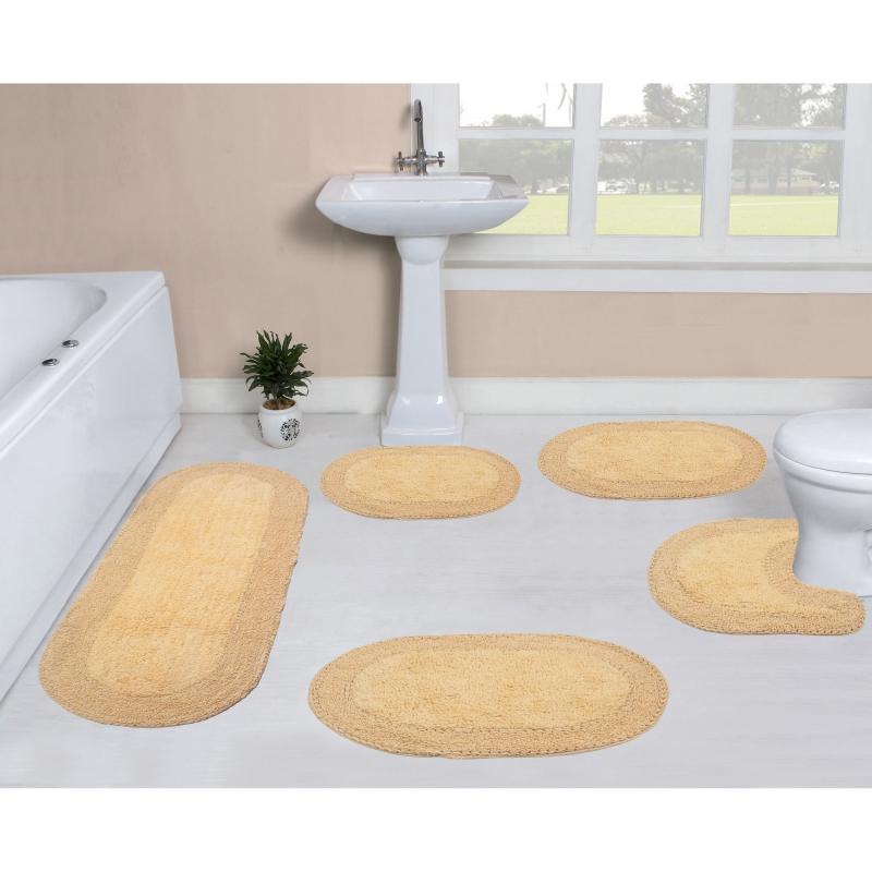 Bathroom Rugs and Bath Mats |  Double Ruffle Collection 100% Cotton Non-Slip Bathroom Rug Set, Machine Washable Bath Rug, 5 Piece Bath Mat Set with Contour Bathroom Rugs & Bath Mats Bathroom Rugs & Bath Mats