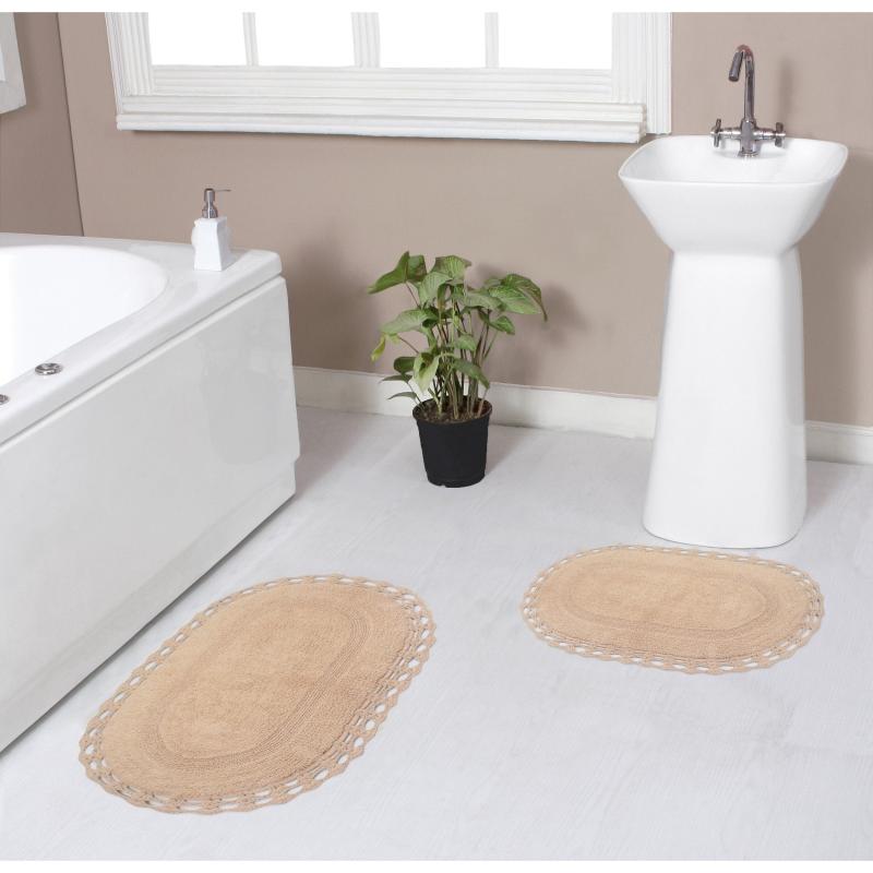 Bathroom Rugs and Bath Mats |  Hampton Crochet Bathmat 100% Cotton Bath Carpet Non-Slip 2 Piece Bath Carpet set, Bathroom Rug- 17″x24″, Bath Rug- 21″x34″ Bathroom Rugs & Bath Mats Bathroom Rugs & Bath Mats