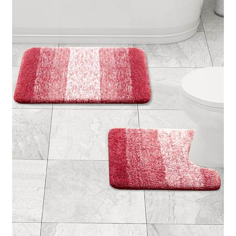 Bathroom Rugs and Bath Mats |  Large 2 Piece Burgundy Red Ombre Microfiber Soft Thick Plush Bath Mat Set Bathroom Rugs & Bath Mats Bathroom Rugs & Bath Mats