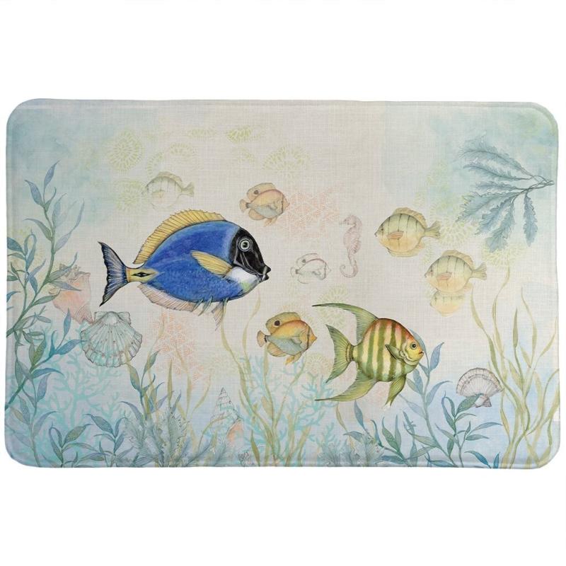 Bathroom Rugs and Bath Mats |  Shoreline Blue and Yellow Fish Memory Foam Rug Bathroom Rugs & Bath Mats Bathroom Rugs & Bath Mats