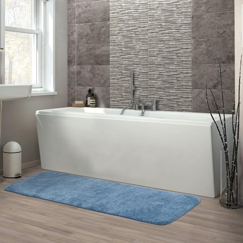 Bathroom Rugs and Bath Mats |  Traditional Plush Basin Blue Washable Nylon Bathroom Rug Runner Bathroom Rugs & Bath Mats Bathroom Rugs & Bath Mats