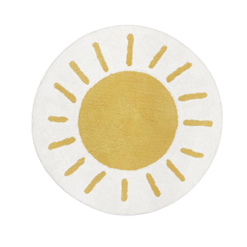 Kids Rugs |  Boho Sun Collection Accent Floor Rug (2’5″ Round) – Yellow Gold White for Bohemian Rainbow Celestial Vintage Sky Collection Rugs Kids Rugs