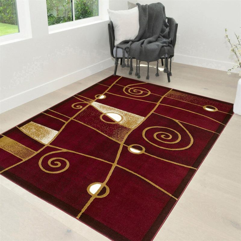 Kids Rugs |  HR Burgundy, Mocha, Beige and Multi Modern Contemporary Area Rugs-Abstract with Wavy Swirls -Shed Free Kids Rugs Kids Rugs