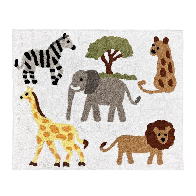 Kids Rugs |  Jungle Animals Boy Girl Gender Neutral Accent Floor Rug (2.5′ x 3′) Wildlife Safari Animal Gray Elephant Lion Kids Rugs Kids Rugs