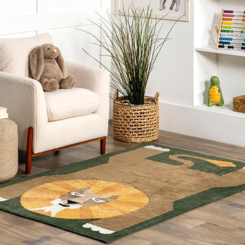 Kids Rugs |  Tamira Colorful Lion Machine Washable Kids Area Rug. Kids Rugs Green