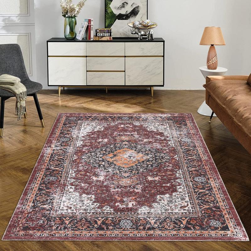 Kids Rugs |  Vintage Persian Area Rug Washable Floral Medallion Distressed Rug Carpet Kids Rugs Kids Rugs