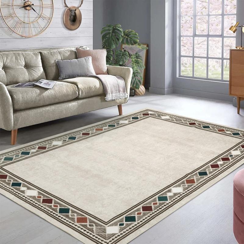 Kids Rugs |  Whizmax Modern Bordered Rug Geometric Area Rug Machine Washable Kids Rugs Beige/Blue Green/Brown/Grey