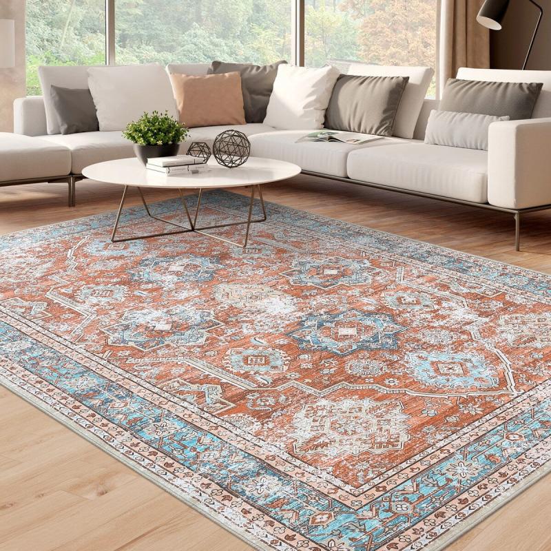 Kids Rugs |  Whizmax Rugs for Living Room Vintage Boho Area Rug Floral Distressed Throw Carpet Kids Rugs Blue-Gray/Gray/Terracotta