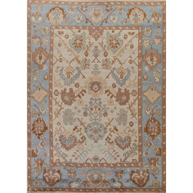 One-of-a-Kind Rugs |  All-Over Floral Oushak Indian Area Rug Handmade Wool Carpet – 9’1″x 11’8″ One-of-a-Kind Rugs Ivory-Beige