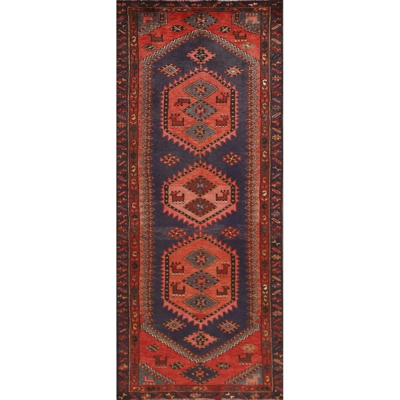 One-of-a-Kind Rugs |  Blue & Red Ardebil Persian Vintage Runner Rug Handmade Wool Carpet – 3’3″x 8’11” One-of-a-Kind Rugs Blue