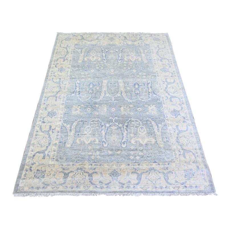 One-of-a-Kind Rugs |  Coin Gray, White Wash Peshawar, Natural Wool Hand Knotted, Oriental Rug (4’0″ x 5’9″) – 4’0″ x 5’9″ One-of-a-Kind Rugs One-of-a-Kind Rugs