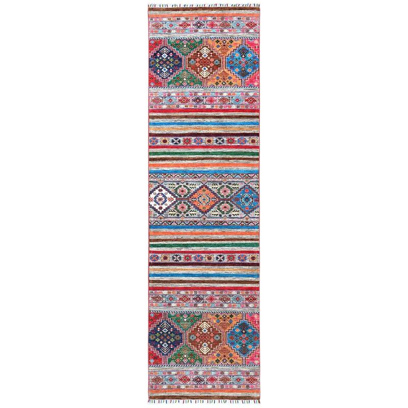 One-of-a-Kind Rugs |  Colorful Super Kazak Khorjin Design With Colorful Tassles Vibrant Wool Hand Knotted Runner Rug (2’9″x9’8″) One-of-a-Kind Rugs Brown