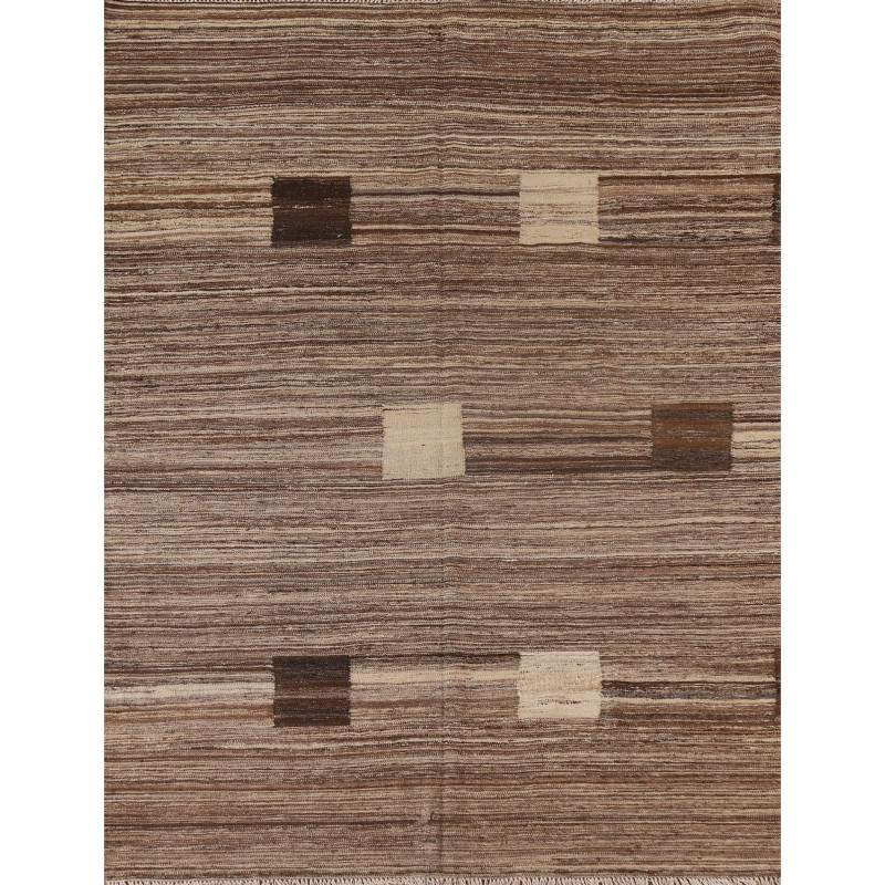 One-of-a-Kind Rugs |  Earth Tone Kilim Modern Area Rug Hand-woven Wool Carpet – 6’0″ x 7’1″ One-of-a-Kind Rugs Brown