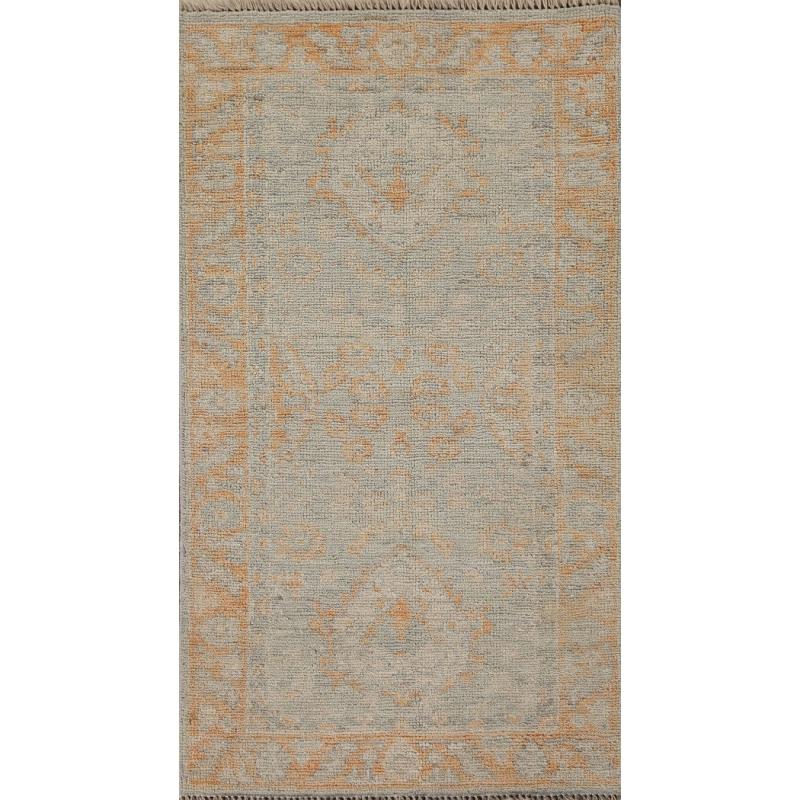 One-of-a-Kind Rugs |  Green Transitional Oushak Turkish Accent Rug Hand-Knotted Wool Carpet – 2’1″ x 3’11” One-of-a-Kind Rugs Green