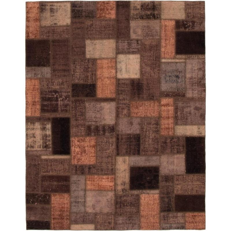 One-of-a-Kind Rugs |  Hand-knotted Color Patchwork Brown Wool Rug – 5’7 x 7’9 One-of-a-Kind Rugs Dark Brown