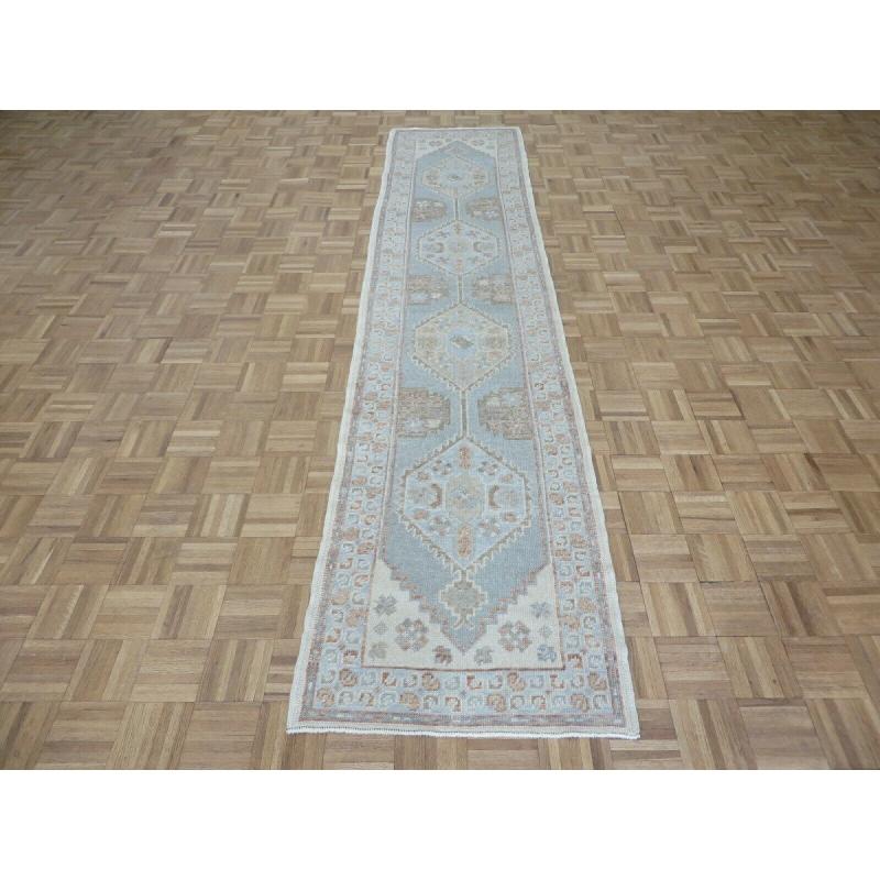 One-of-a-Kind Rugs |  Hand Knotted Light Blue Oushak with Wool Oriental Rug (2’7″ x 11’6″) – 2’7″ x 11’6″ One-of-a-Kind Rugs Blue