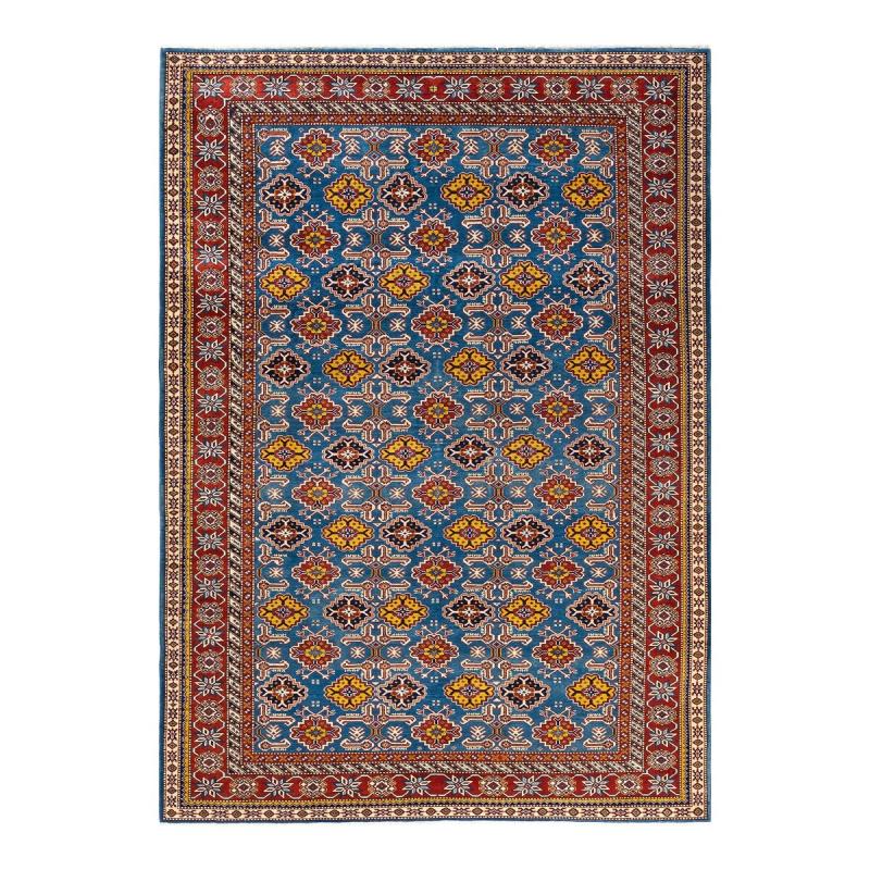 One-of-a-Kind Rugs |  Hand Knotted Wool Vintage Inspired Traditional Super Kazak Blue Area Rug – 6′ 10″ x 9′ 10″ One-of-a-Kind Rugs Blue