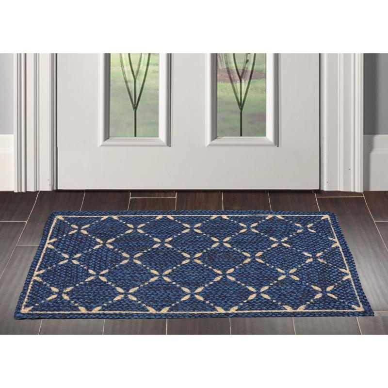 One-of-a-Kind Rugs |  Hand Made Blue Handspun Jute Modern & Contemporary Oriental Area Rug – 2′ x 3′ One-of-a-Kind Rugs Blue