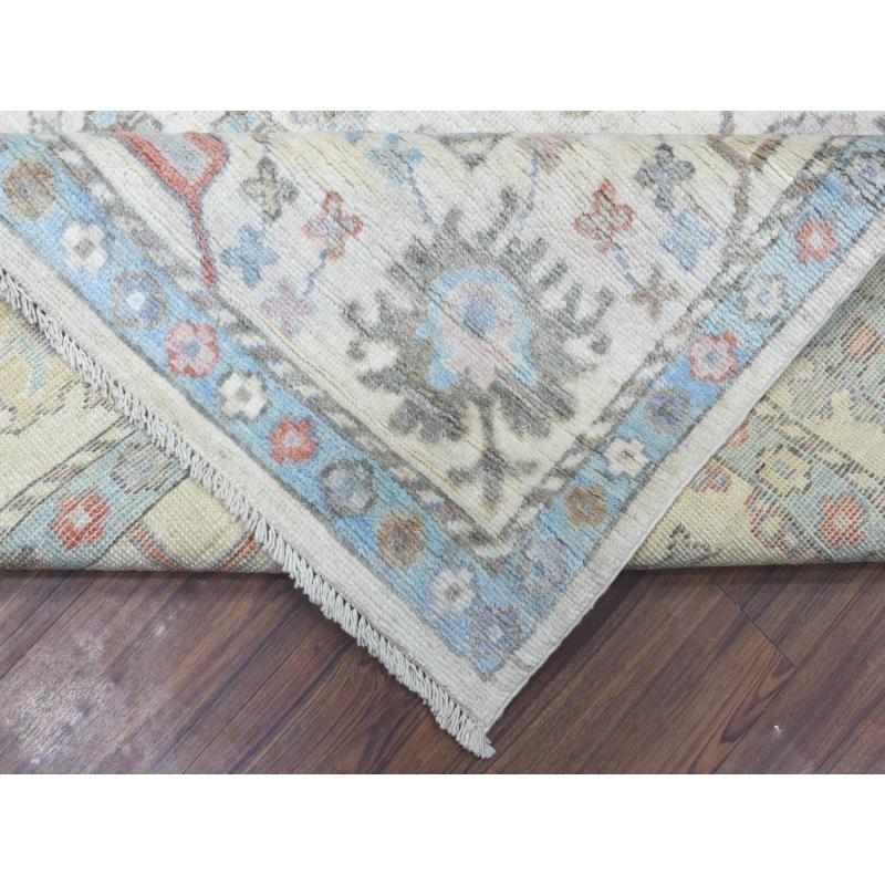 One-of-a-Kind Rugs |  Ivory Afghan Oushak with Branch and Flower Design Natural Dyes Wool Hand Knotted Oriental Rug (7’10” x 10′) One-of-a-Kind Rugs Coconut Milk