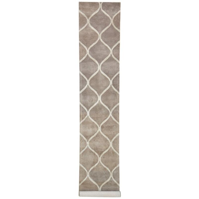 One-of-a-Kind Rugs |  One of a Kind Hand-Tufted Modern & Contemporary 14′ Runner Trellis Wool Brown Rug – 2’3″x13’11” One-of-a-Kind Rugs Brown