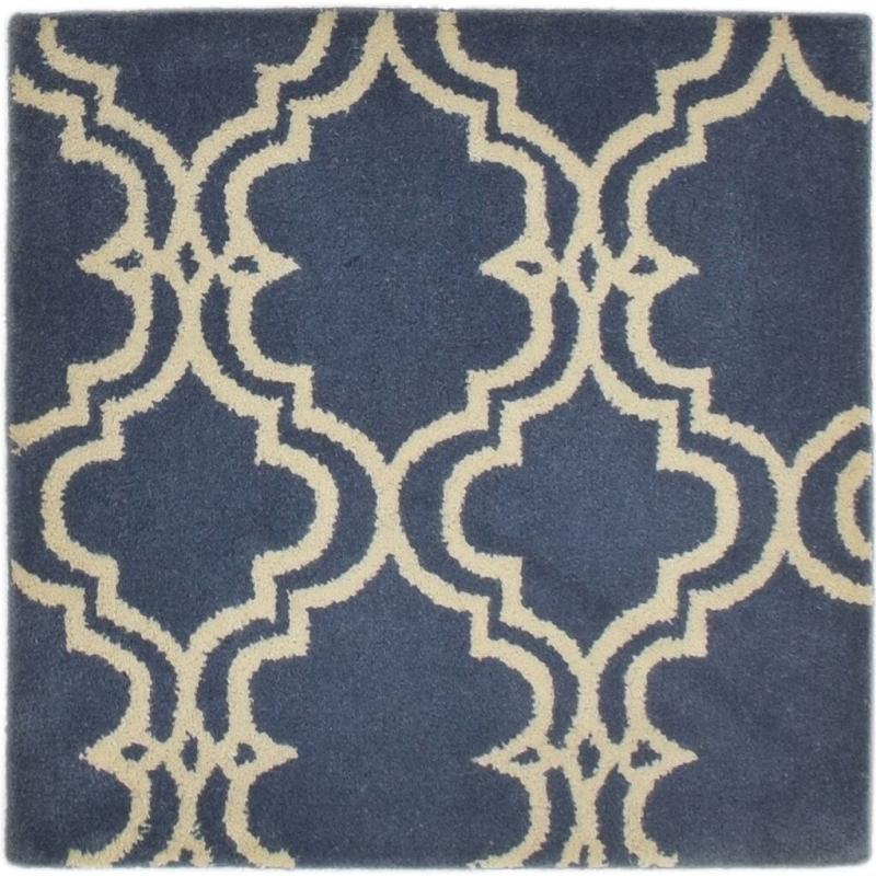 One-of-a-Kind Rugs |  One of a Kind Hand-Tufted Modern & Contemporary 2′ x 3′ Trellis Wool Blue Rug – 2’2″x2’2″ One-of-a-Kind Rugs Blue