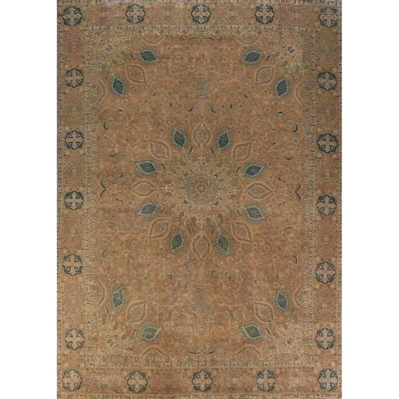 One-of-a-Kind Rugs |  Tabriz Persian Vintage Area Rug Hand-Knotted Wool Carpet – 9’0″ x 12’4″ One-of-a-Kind Rugs Brown