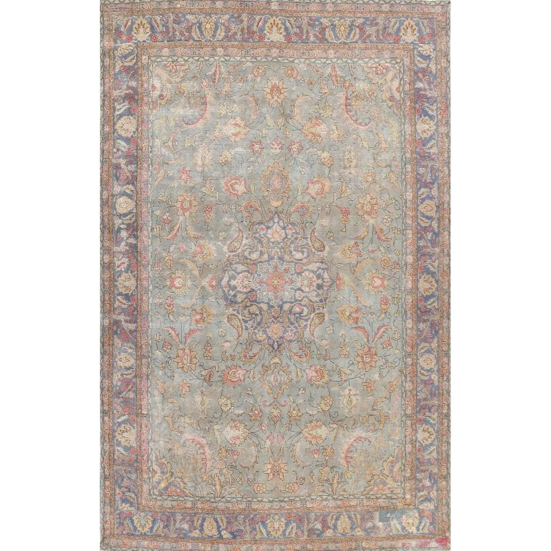 One-of-a-Kind Rugs |  Traditional Floral Tabriz Persian Area Rug Hand-knotted Wool Carpet – 9’11” x 13’1″ One-of-a-Kind Rugs Grey