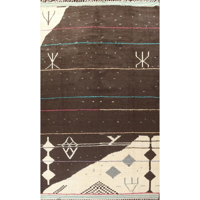 One-of-a-Kind Rugs |  Tribal Striped Moroccan Oriental Area Rug Hand-knotted Wool Carpet – 9’10” x 14’7″ One-of-a-Kind Rugs Brown