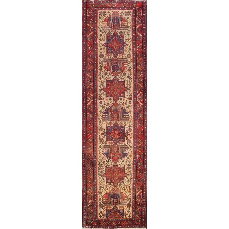 One-of-a-Kind Rugs |  Vintage Tribal Geometric Heriz Persian Wool Runner Rug Hand-knotted – 3’3″ x 14’0″ One-of-a-Kind Rugs Beige