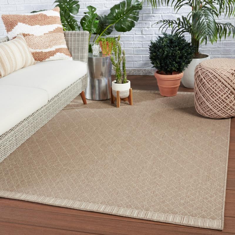 Outdoor Rugs |  Almasi Indoor/ Outdoor Trellis Area Rug Outdoor Rugs Beige-Dark Taupe/Dark Taupe-Beige