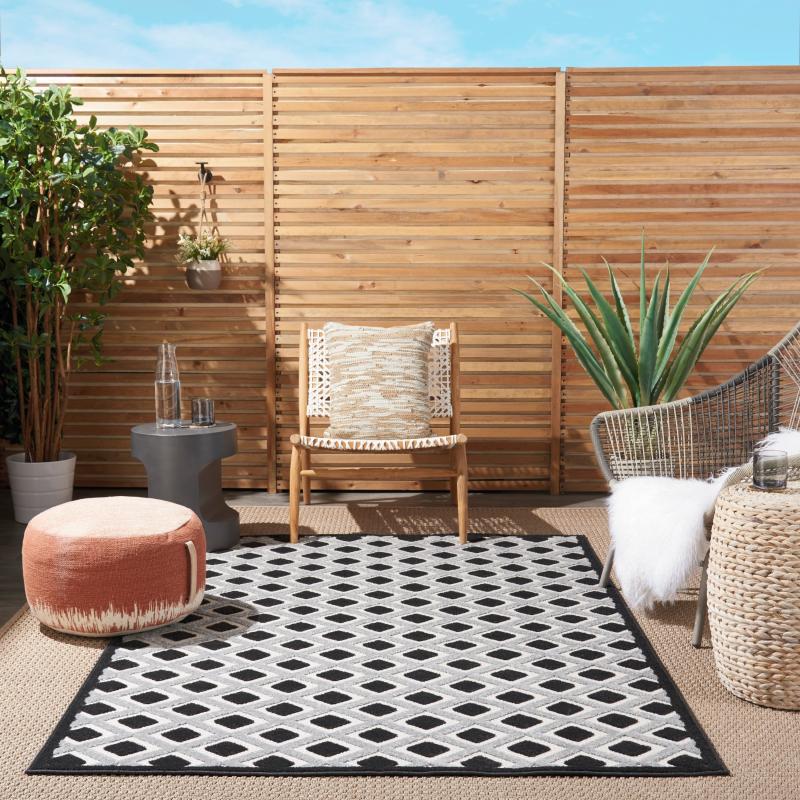 Outdoor Rugs |  Aloha Indoor/Outdoor Modern Geometric Diamond Area Rug Outdoor Rugs Black - White/Grey - Blue