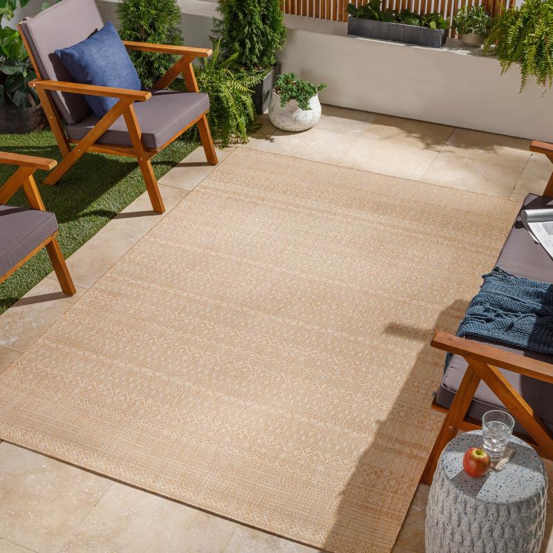 Outdoor Rugs |  Castanza Global Stripe Indoor/ Outdoor Area Rug Outdoor Rugs Beige/Blue-Grey