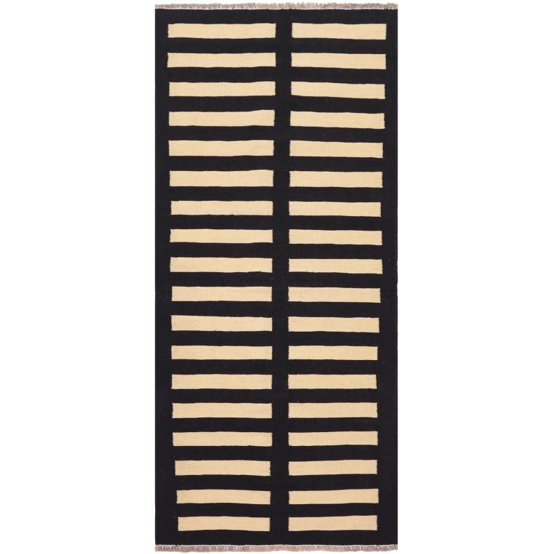 One-of-a-Kind Rugs |  Turkish Chic Lauren Hand-Woven Kilim Runner – 2’5” x 5’10” – 2’5” x 5’10” One-of-a-Kind Rugs Black-Beige