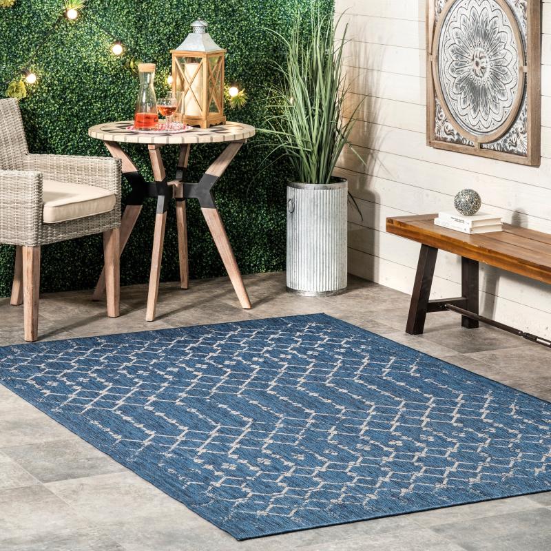 Outdoor Rugs |  Grayson Moroccan Trellis Indoor/Outdoor Area Rug Outdoor Rugs Blue/Brown/Charcoal