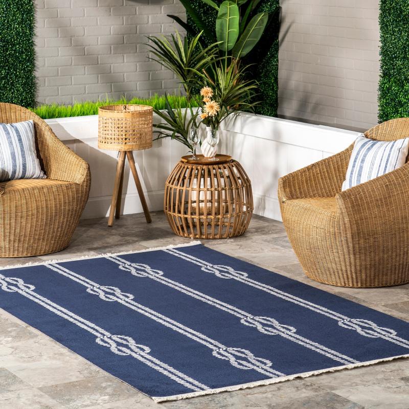 Outdoor Rugs |  Ida Coastal Ropes Indoor/Outdoor Fringe Area Rug Outdoor Rugs Navy