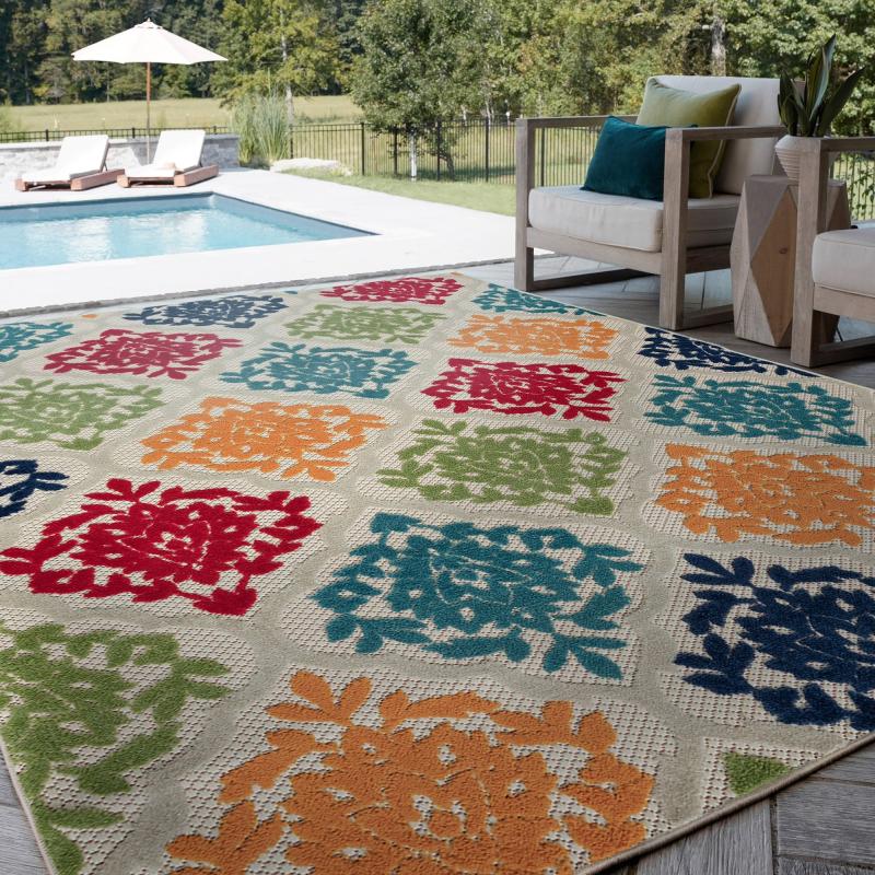 Outdoor Rugs |  Origin Coastal Medallion Indoor/Outdoor Area Rug Outdoor Rugs Blue-Gray/Gray-Beige/Multi-Color